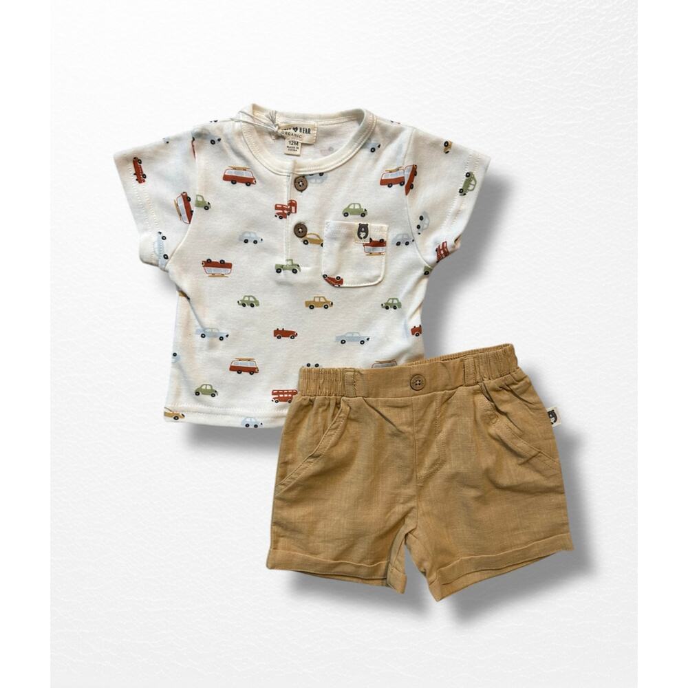 NWT Rabbit + Bear Organic Cars Outfit, 12 Months